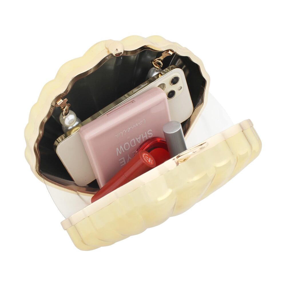 2088 Mini Seashell Evening Clutch Pearls Top-Handle Bag Chain Strap View 4